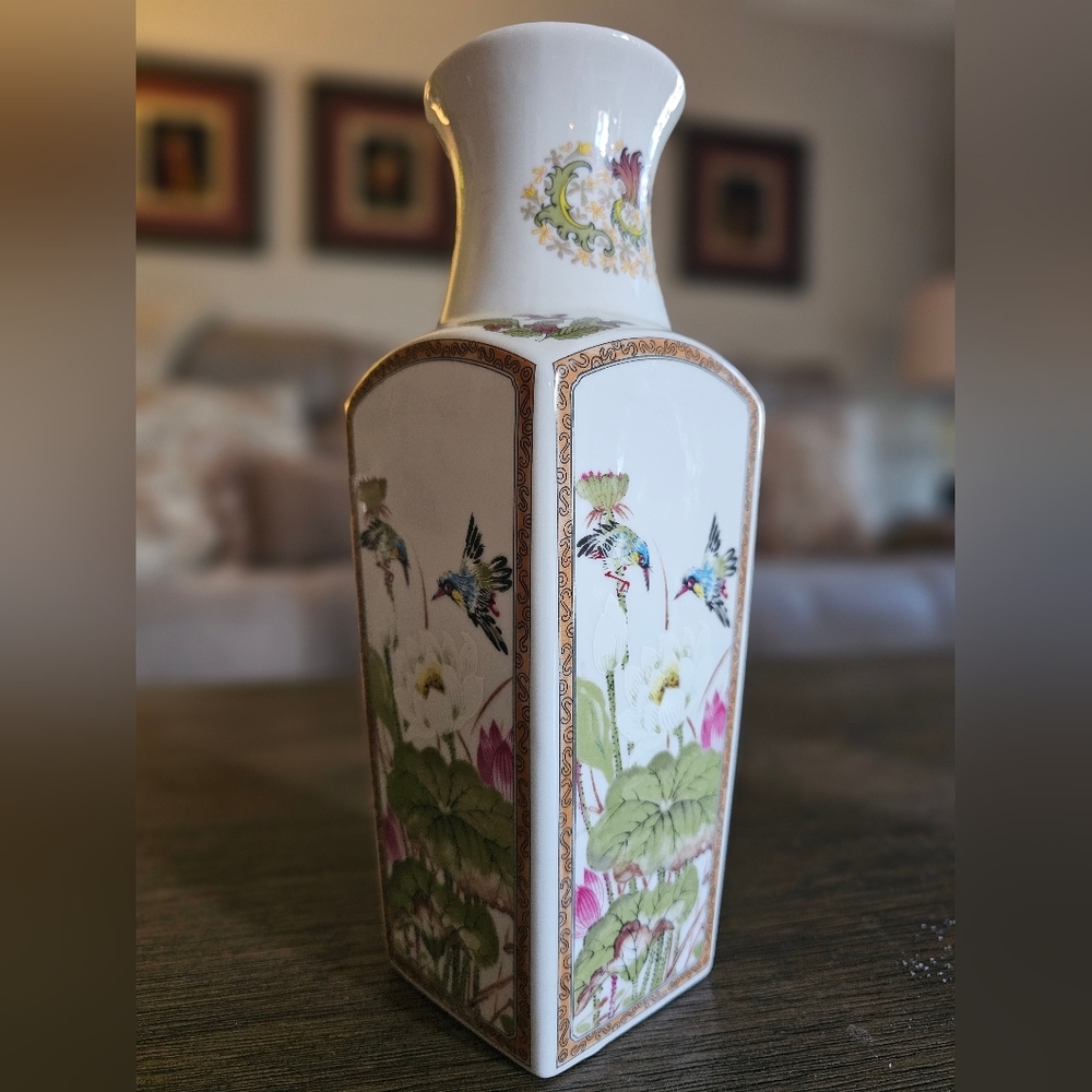 Andrea by Sadek   Handpainted Floral Bird Large Vase